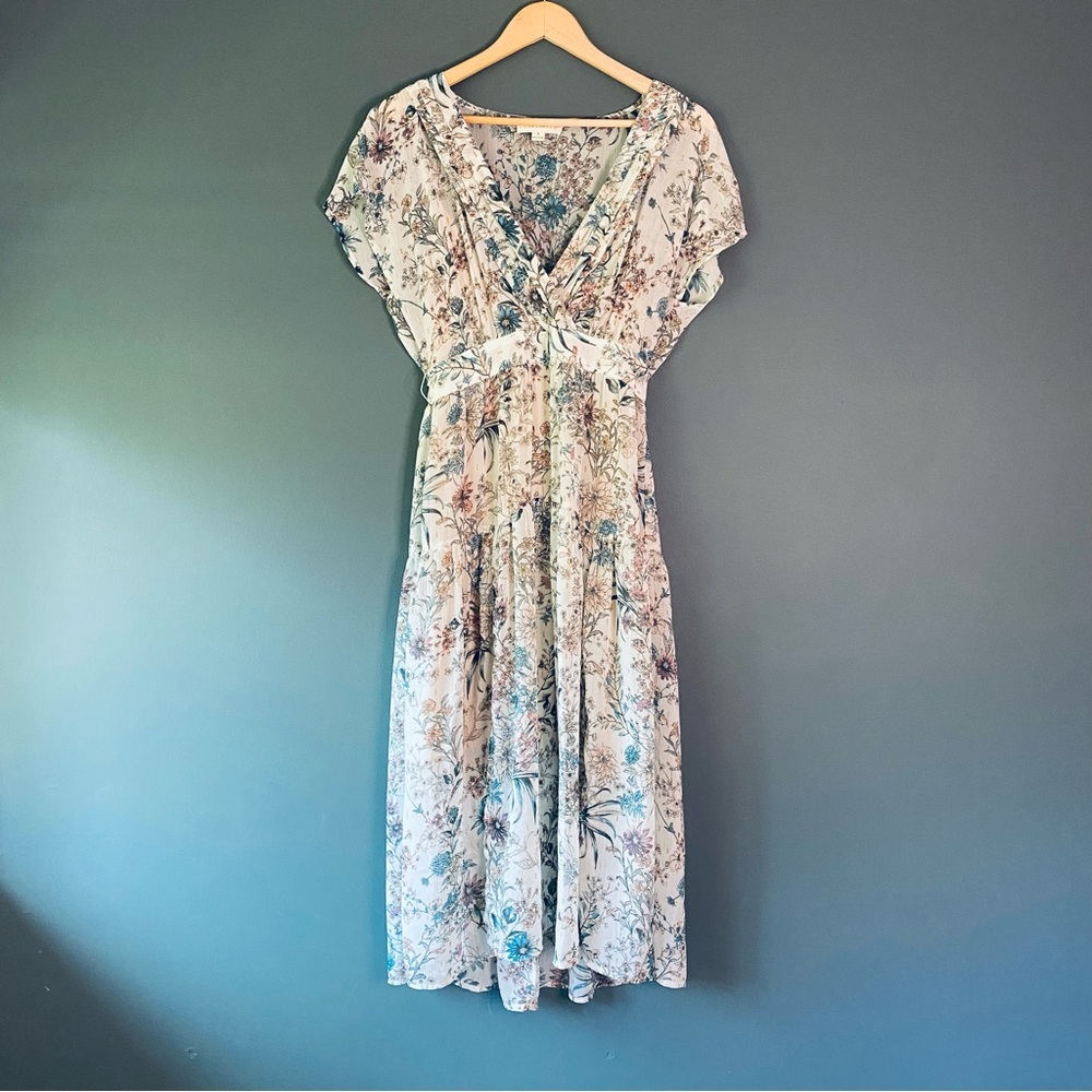 Lovestitch S Floral V-Neck Ruffles Garden Girly Summer Sun Feminine Dress​